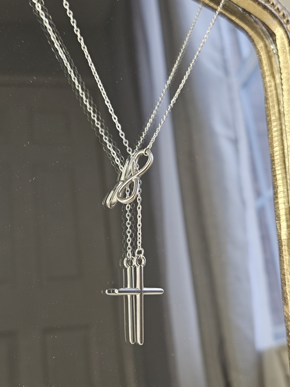 The Faith Infinity Lariat - Stainless Steel Silver Cross Necklace